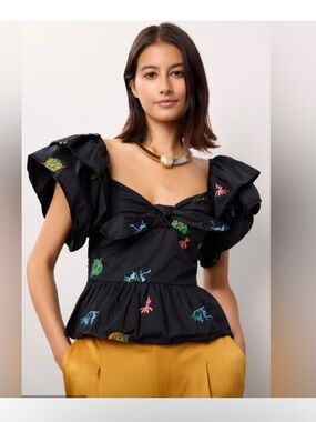 Hofmann Copenhagen Size 40 (US 6) Mikela Top Blouse Black Peplum Puff Sleeves